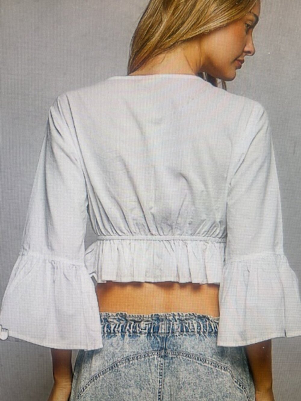 POL BoHo Ivory Multi Color Embroidered Beaded Tie Ruffle Cropped Cotton Top NEW - Picture 13 of 16